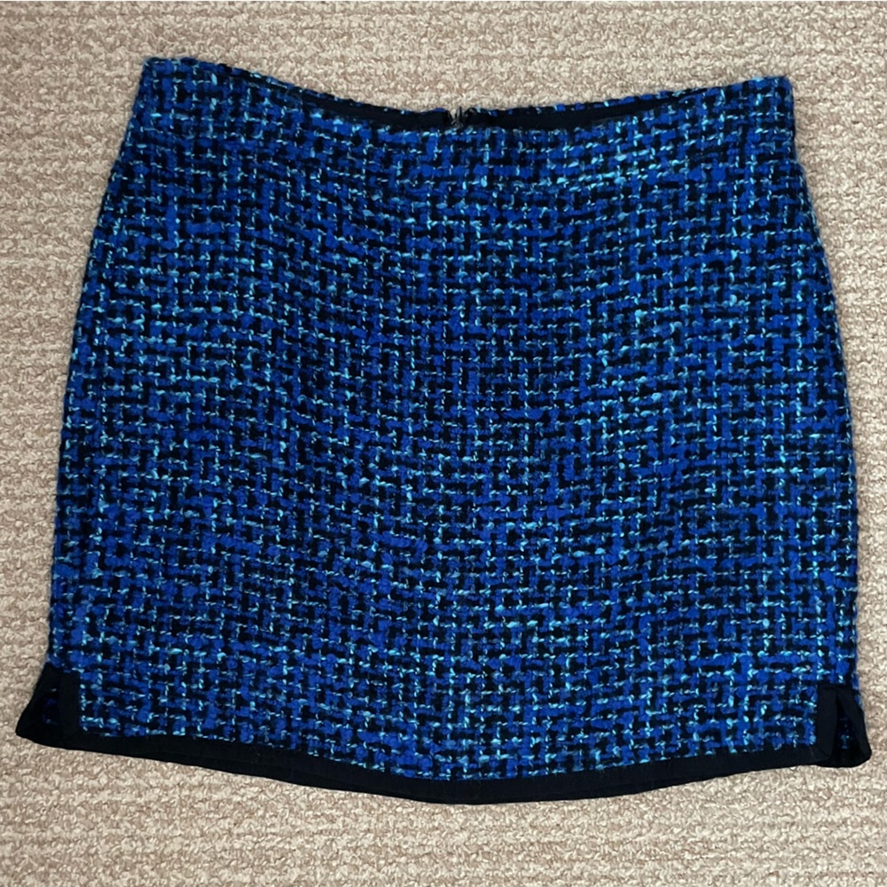 J. Crew Blue/Black/Aqua Tweed Boucle Skirt Size 8